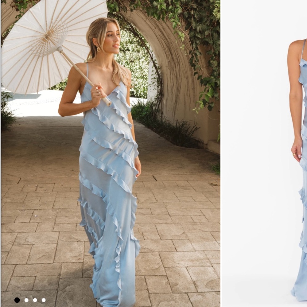 Show Me Your MuMu Light Blue Ruffled Maxi Dress